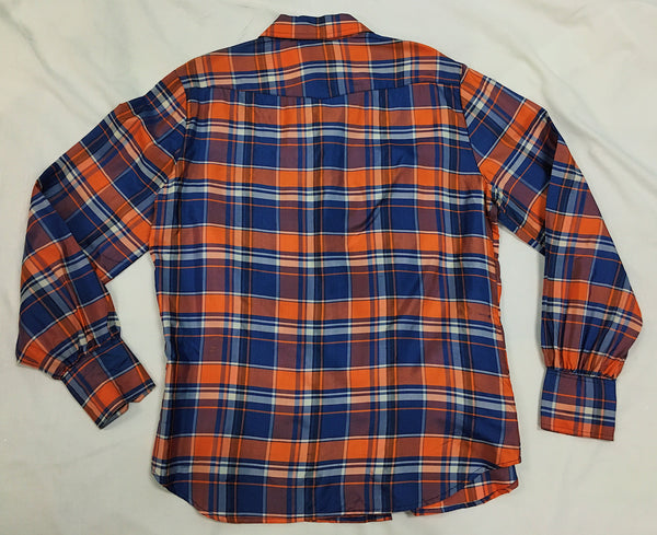 Gloria Vanderbilt Juniors Orange/Navy Silk Plaid Western Blouse