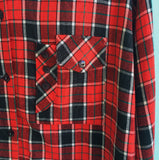Charmin Red Plaid Buttonup with Band Collar and Pocket Details