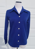 Blue Poly L/S Blouse 1970's Mainliner Brand NOS