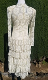 Ivory Silver Sparkle Lace Floral Tiered Gown