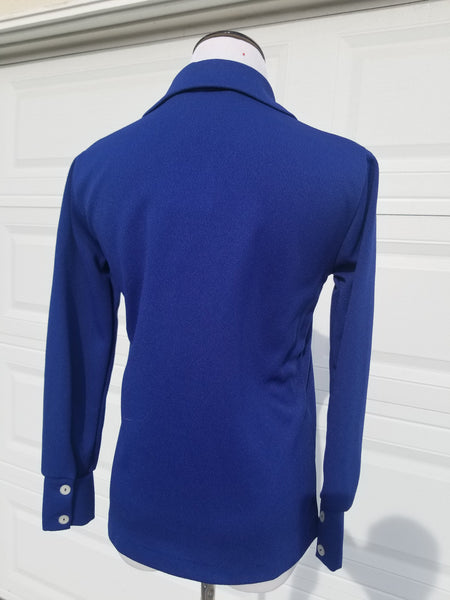 Blue Poly L/S Blouse 1970's Mainliner Brand NOS