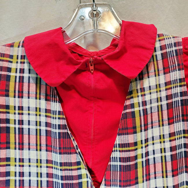 Little Girl's Dress Red Plaid 2 Piece Back to School Handmade