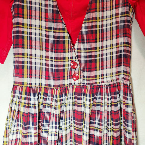Little Girl's Dress Red Plaid 2 Piece Back to School Handmade