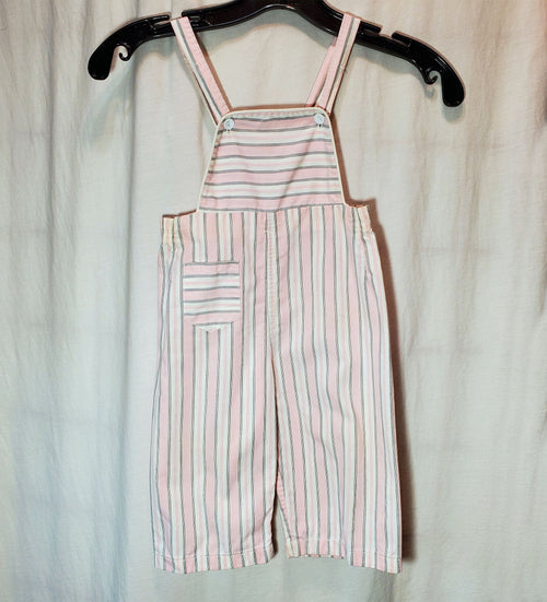 Kids Pink and White Striped Overalls AS-IS
