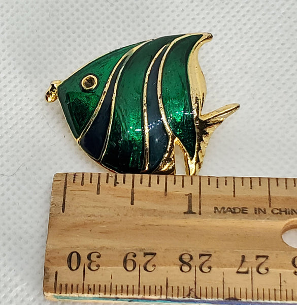 Green Striped Fish Pin Brooch