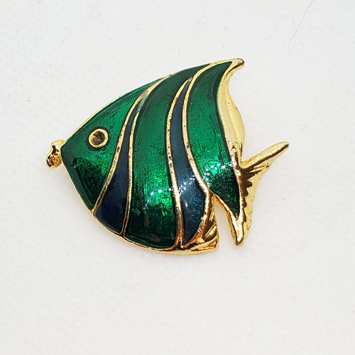 Green Striped Fish Pin Brooch