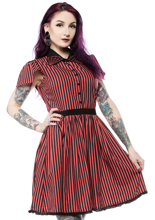 Red and Black Striped Lydia Dress