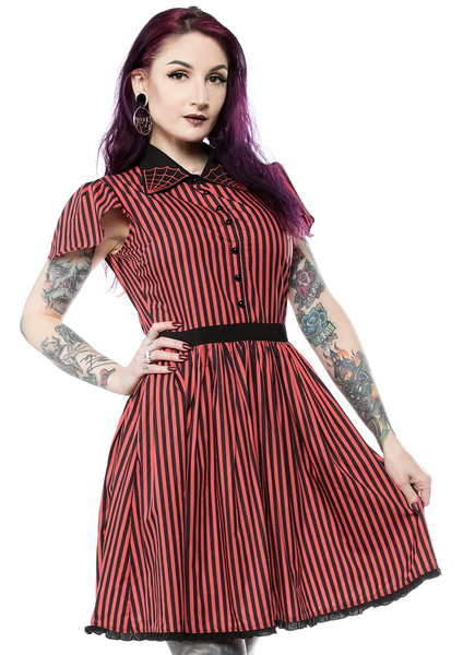 Red and Black Striped Lydia Dress